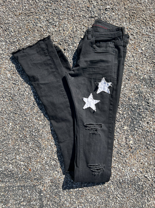 Steve’s Jeans Custom Black Stacked Star Jeans Size 32