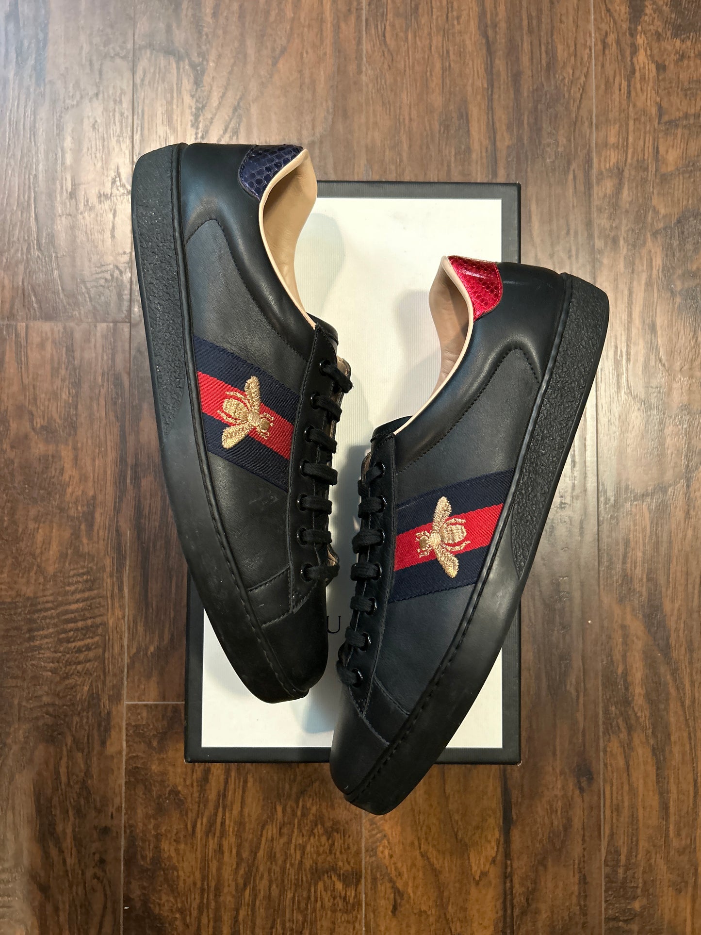 Gucci Ace Black Embroidered Size 12.5