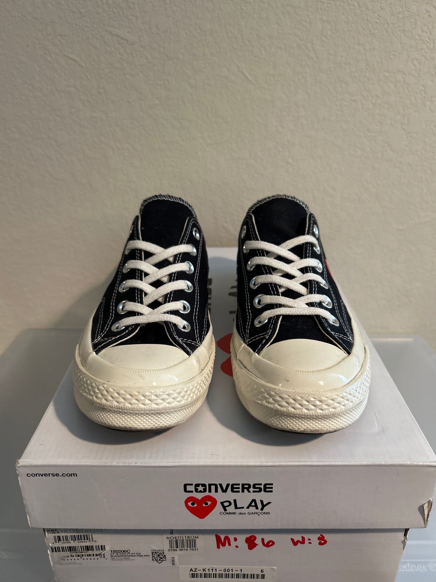 CDG Converse All Star Low Black Heart Size 6Y