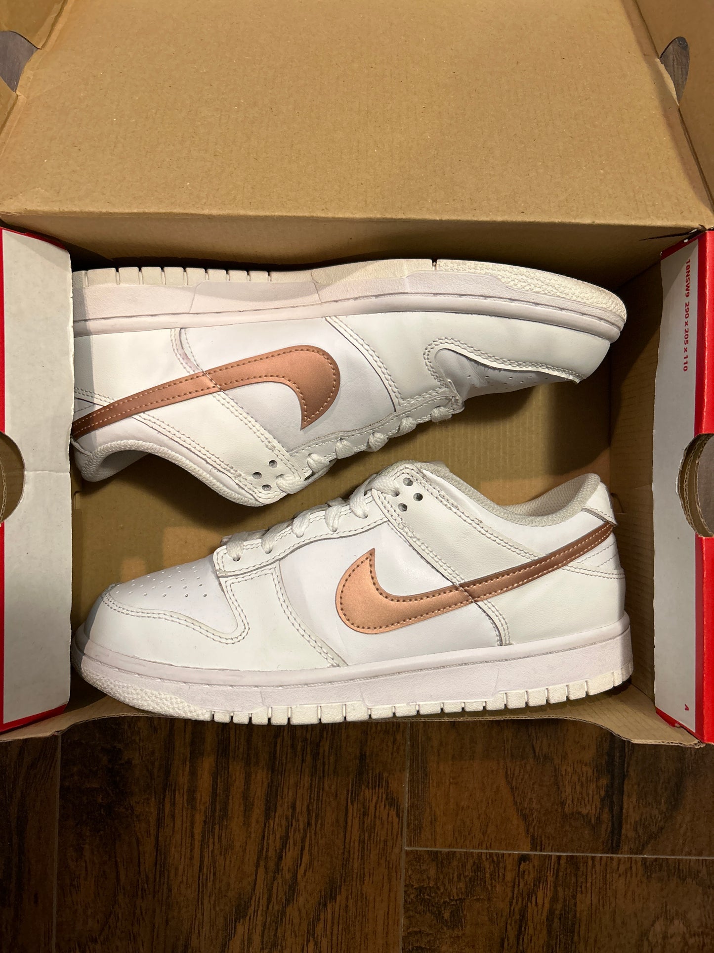 White Rose Gold Dunk Low Size 7Y