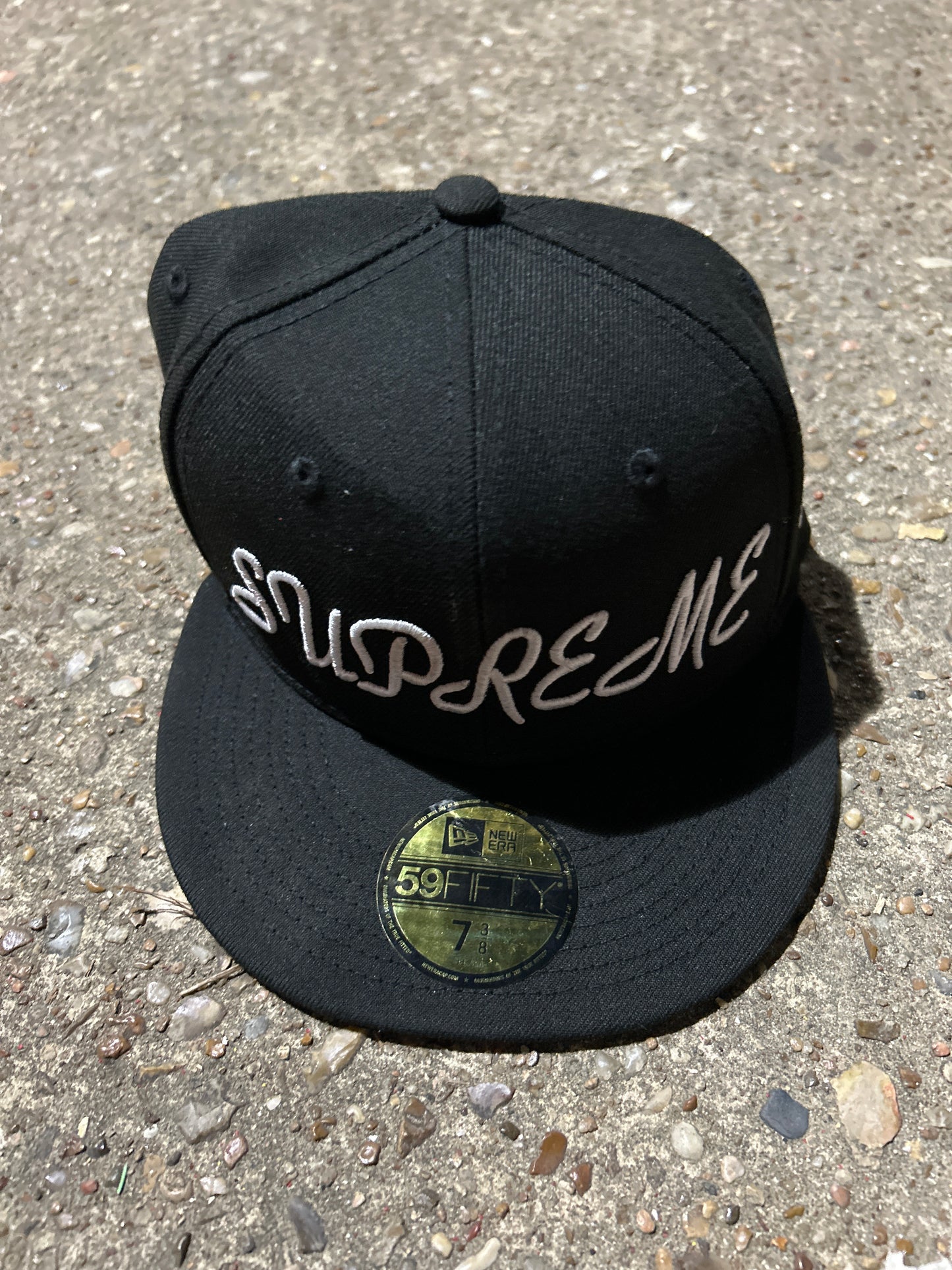 New Era Supreme Black Fitted Hat Size 7 3/8