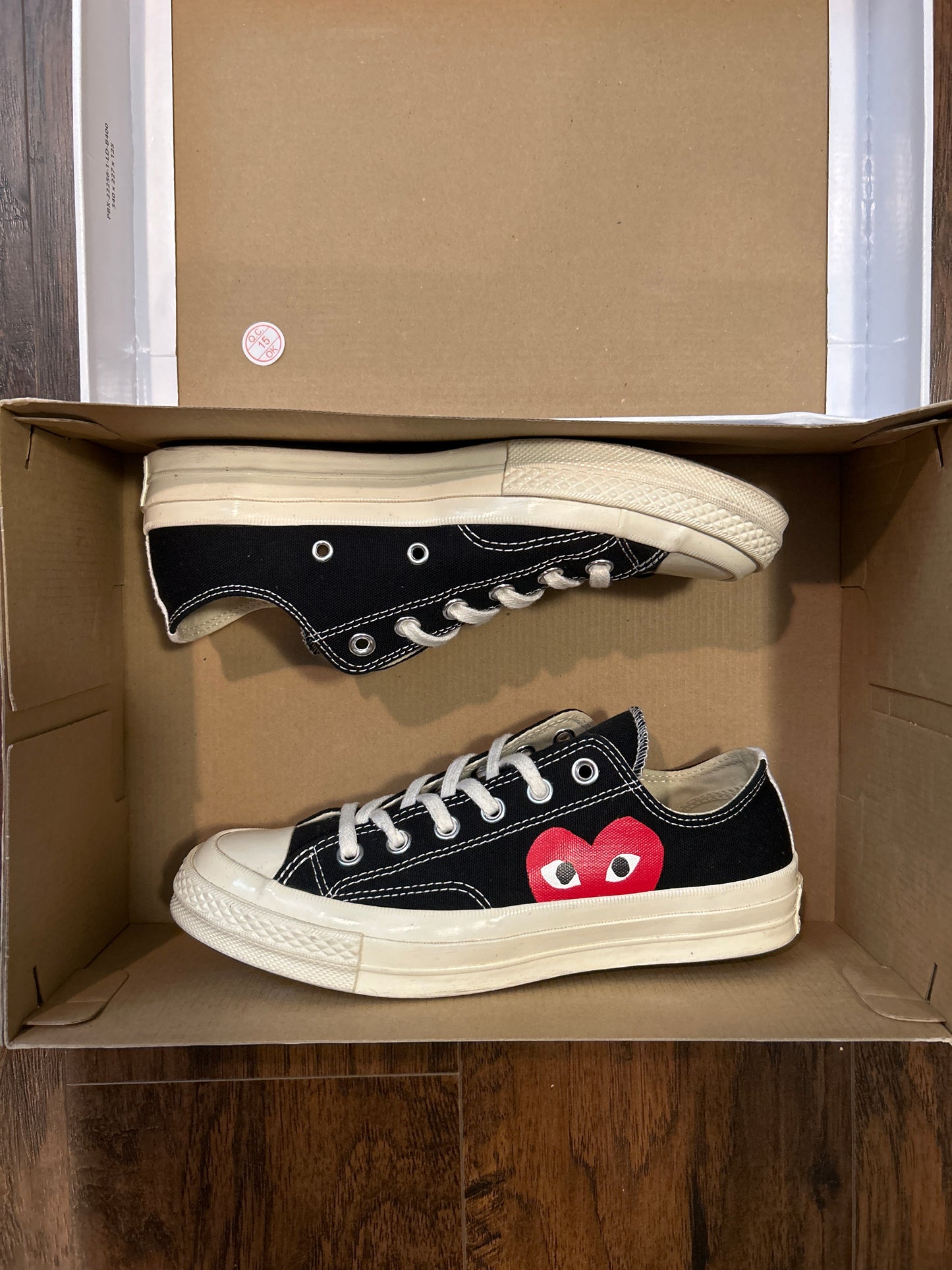 CDG Converse All Star Low Black Heart Size 6Y