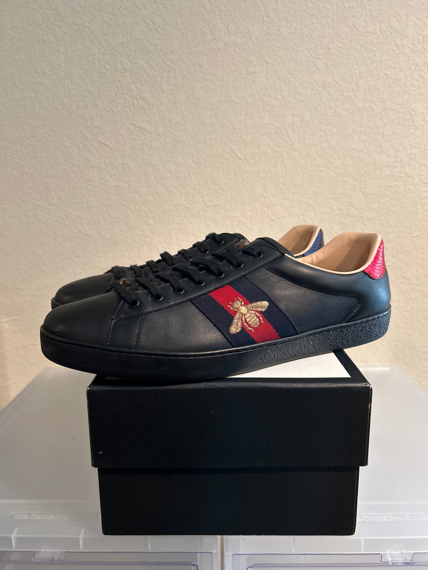 Gucci Ace Black Embroidered Size 12.5