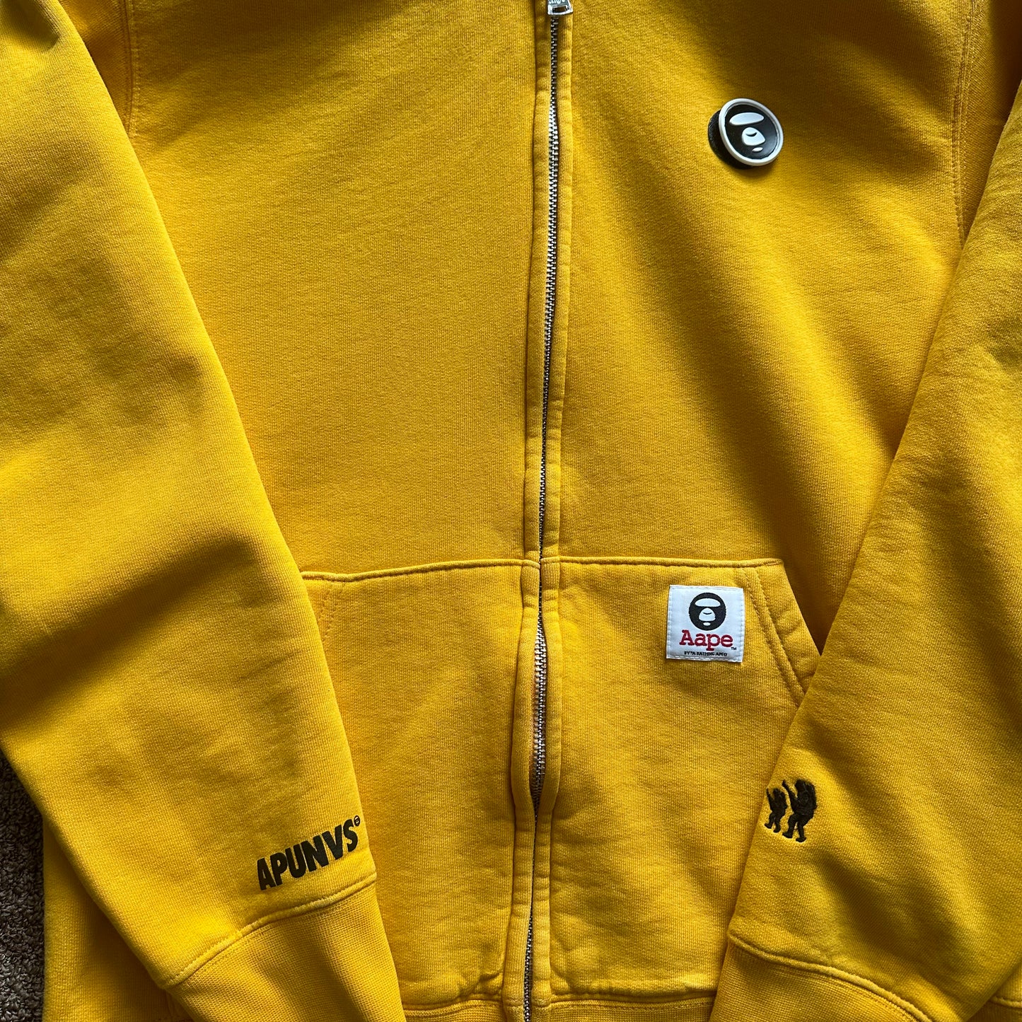 Aape Now Yellow Zip Up Hoodie Size M